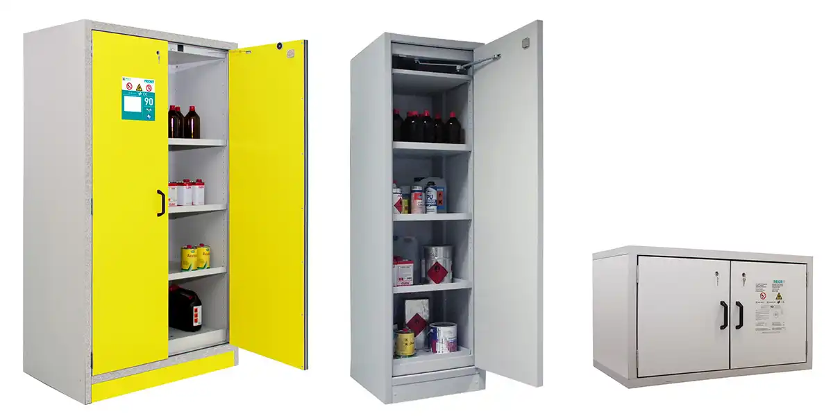 Armoires de sécurité pour stockage de produits dangereux.