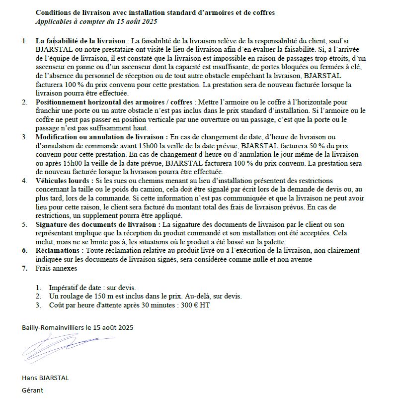 Conditions de livraison